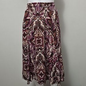 Charter Club Cream & Magenta Paisley Smocked Waist Midi Skirt Size 8